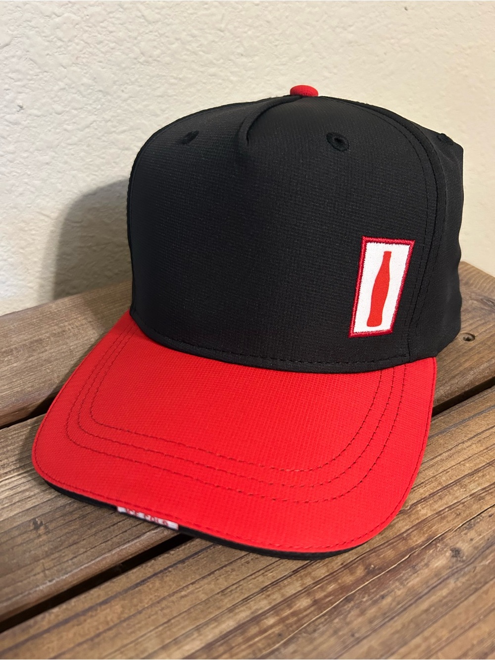 Coca-Cola Black and Red Snapback Hat with Bottle Patch High Crown